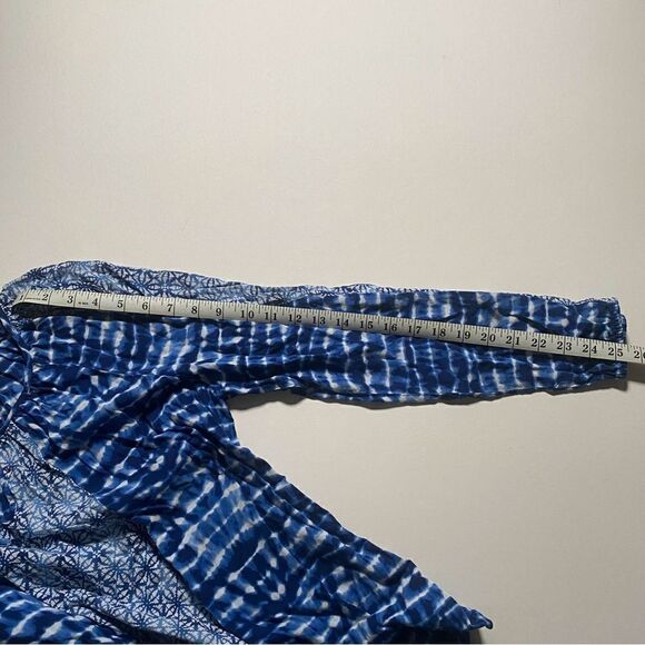 Faded Glory Women Blue Pullover Boho Rayon Blouse Loose Fitting Tie Neck Size L - Picture 5 of 7